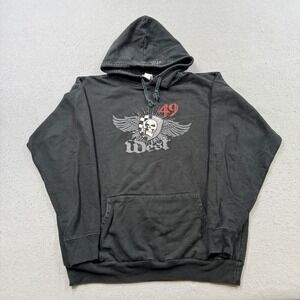 Y2K West 49 Hoodie Men's Large Black Fleece Pullover Skater Grunge Streetwear